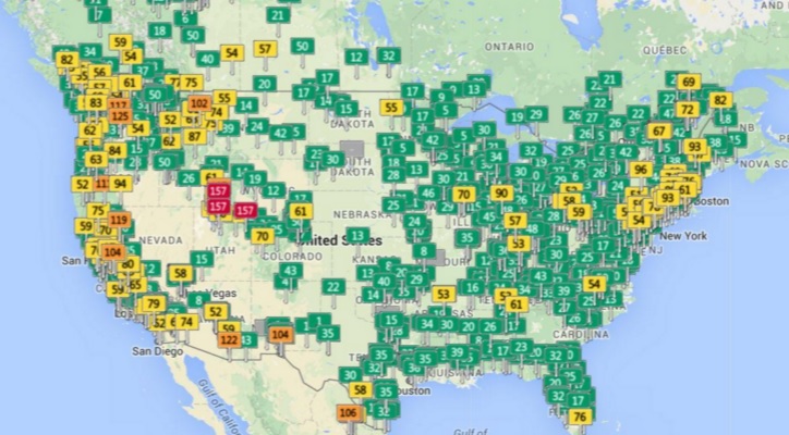 United States air quality on February 10, 2016