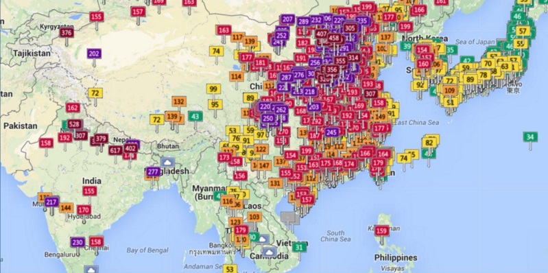 Asia air quality on February 10, 2016